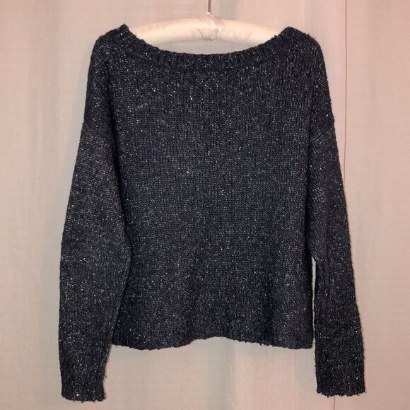 Joie S Indigo Blue Silver Metallic Knit Alpaca Blend Pullover Sweater - Picture 4 of 14